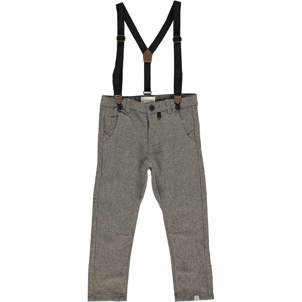 Brown Herringbone Suspender Pants