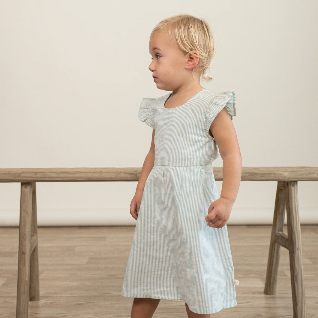 Green Stripes Flutter Dress