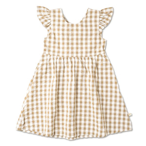 Brown Checkered Flutter Dress