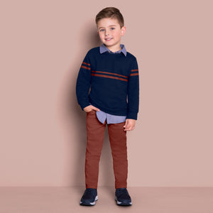 Navy and Orange Stripe Sweater Set