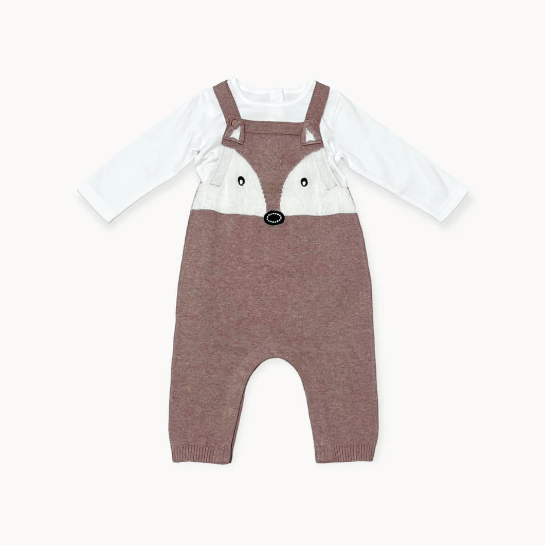 Fox Jacquard Knit Overall Set
