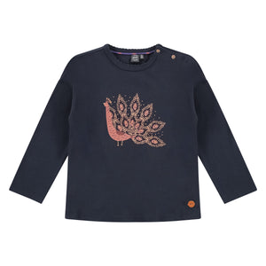 Navy Peacock Long Sleeve Top