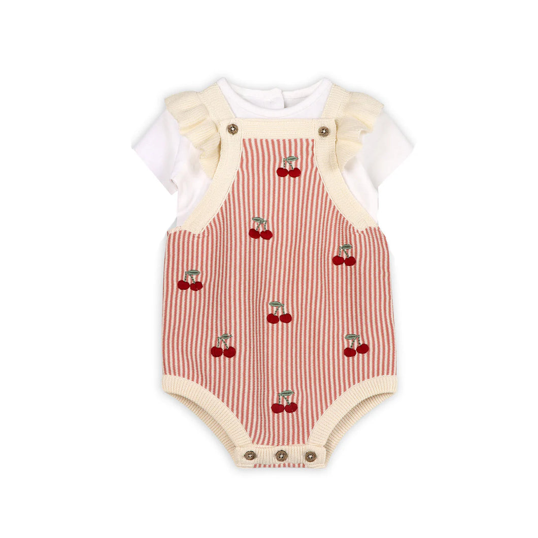 Cherry Stripe Romper Set