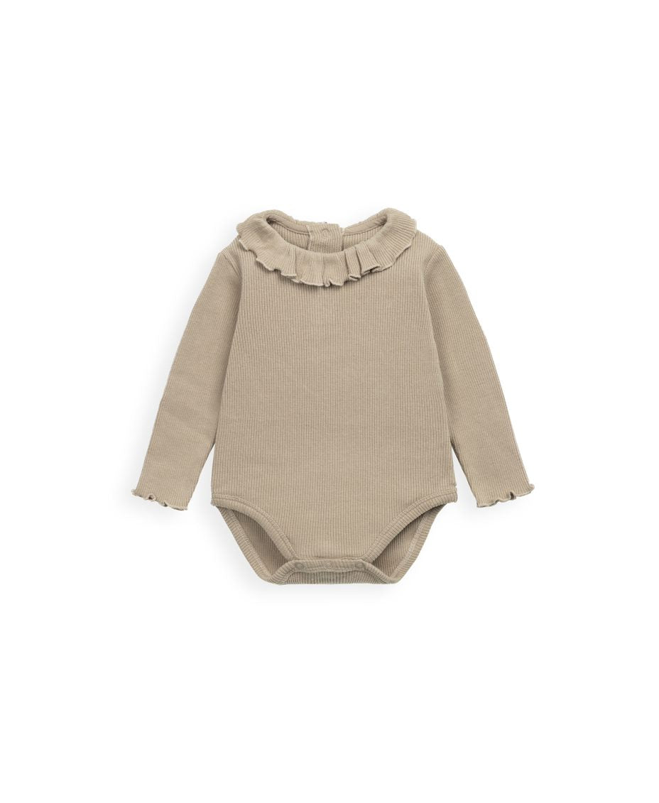 Ribbed Ruffle Collar Bodysuit