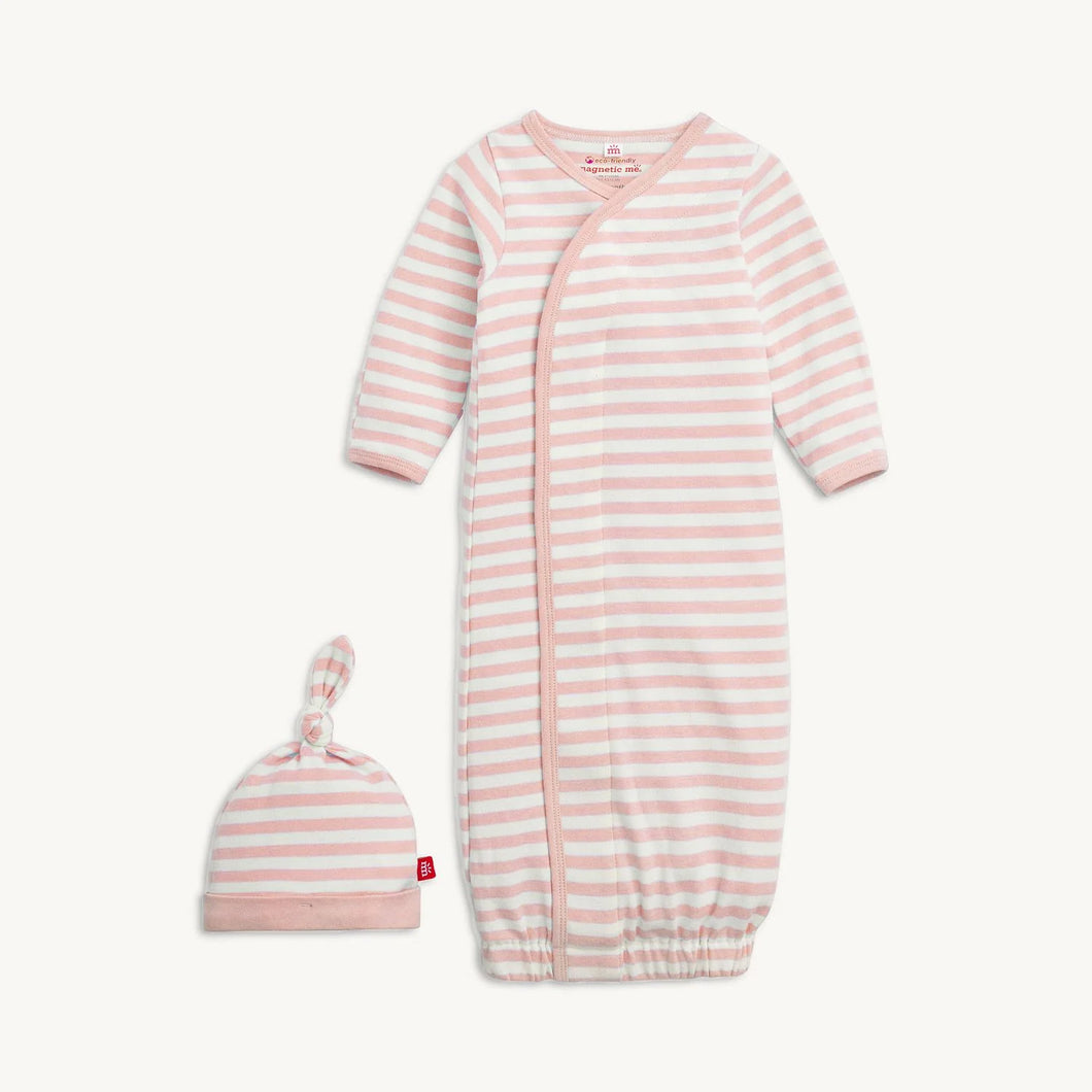 Thick Pink Stripe Gown+Hat