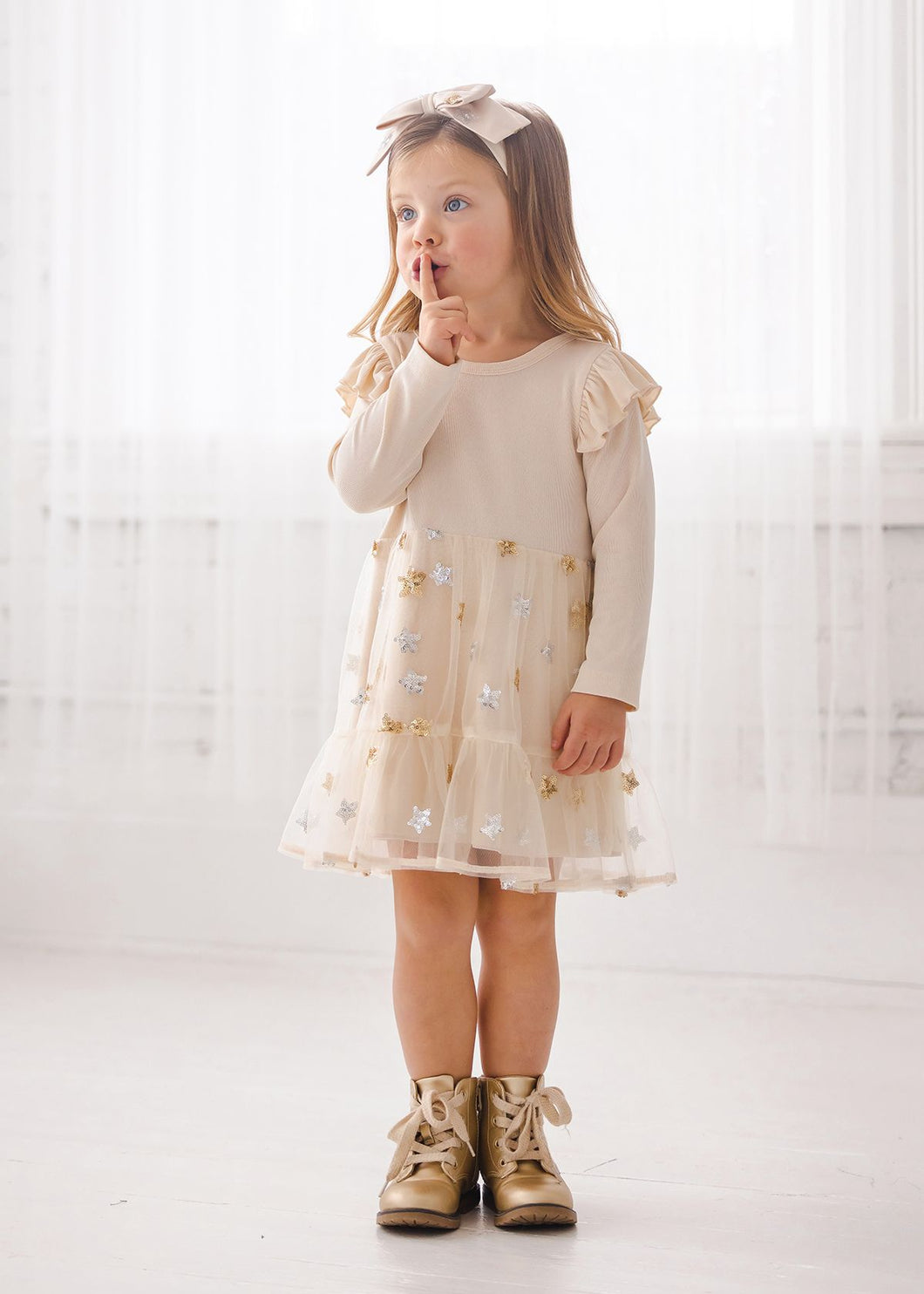 Nutcracker Rib Knit and Embroidered Tulle Dress