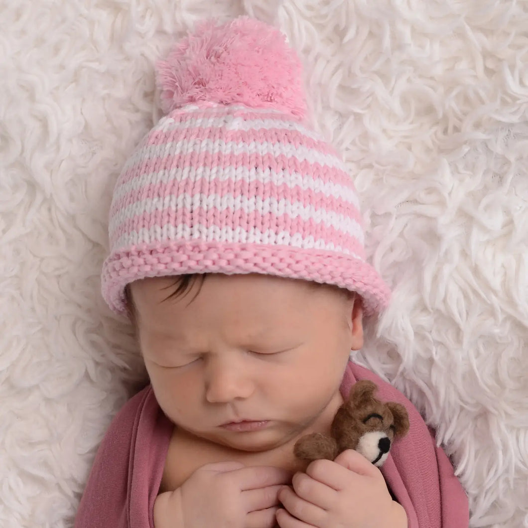 Newborn Baby Pink Pom Pom Beanie