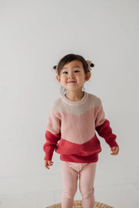 Color Block Knit Sweater - Rose