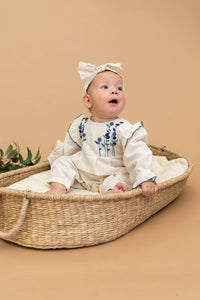 Embroidered Flowers Romper w/ Headband