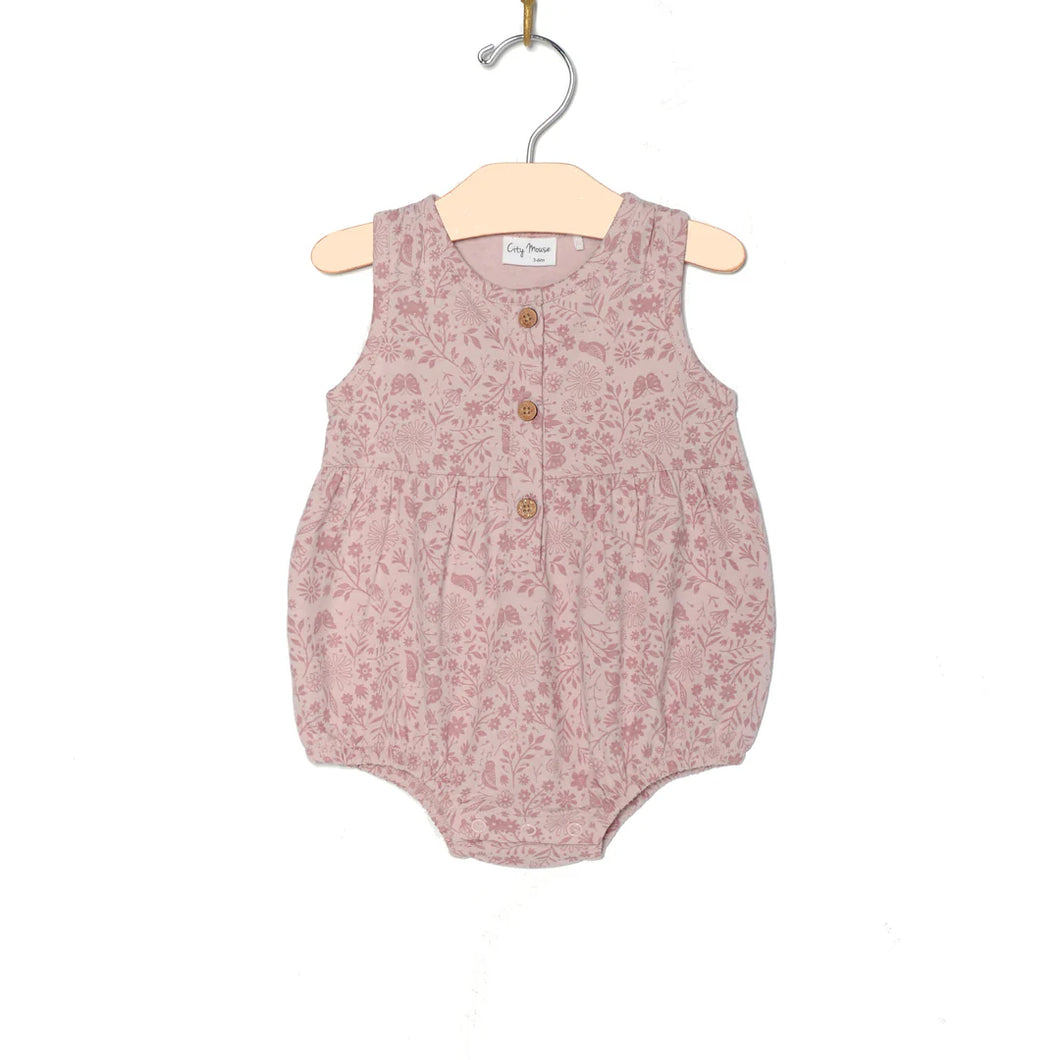 Button Romper- Birds & Butterflies