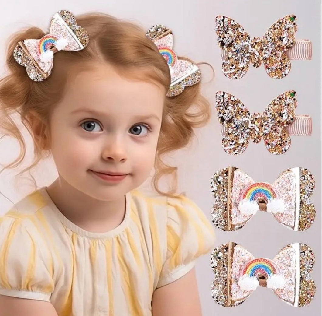 Rainbow Glitter Bow Clips