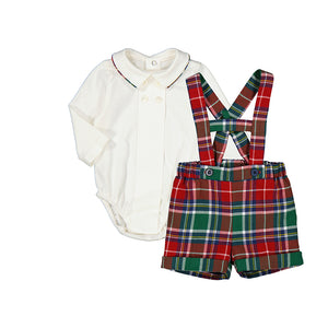 Holiday Plaid Overall Shorts Set