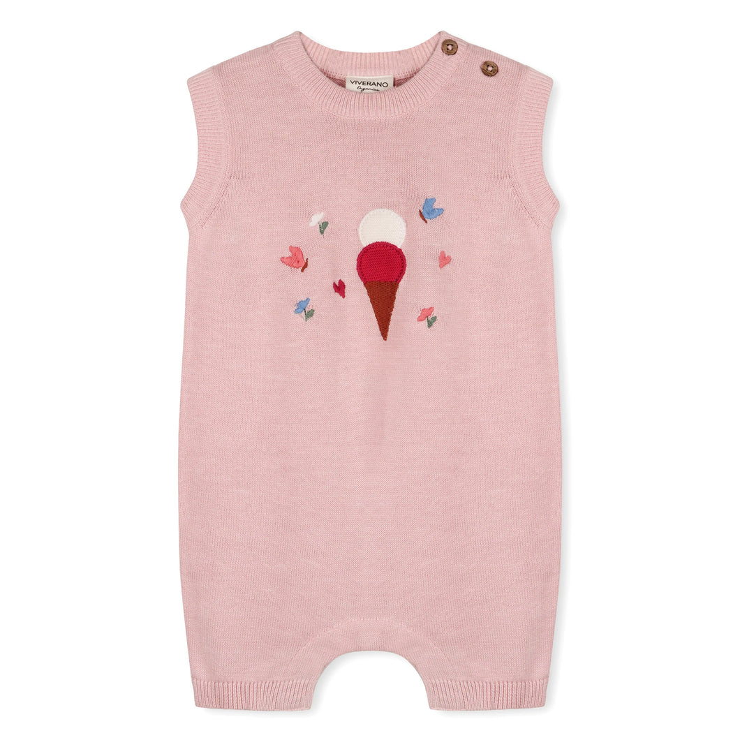 Ice Cream Embroidered Knit Romper
