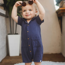 Load image into Gallery viewer, Boys Navy Gauze Romper
