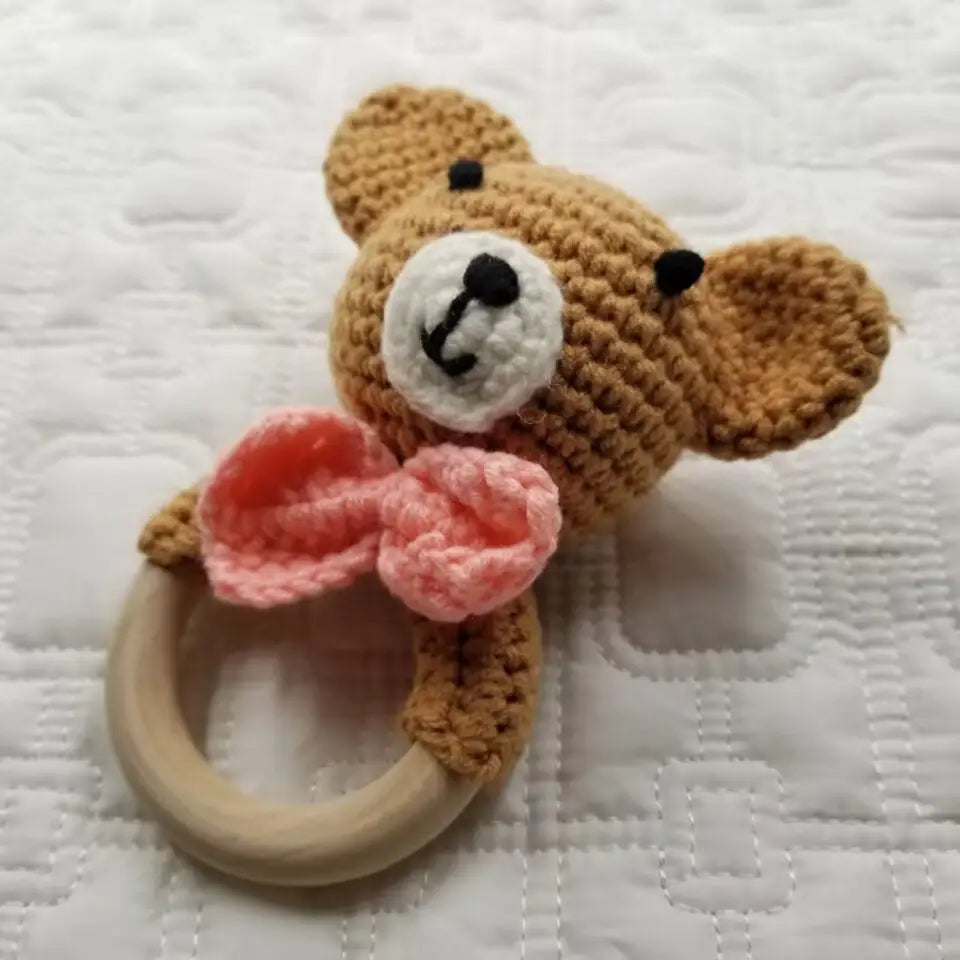 Hand Crochet Bow Bear Rattle