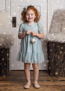 Ivy Puff Sleeve Soft Tulle & Sparkling Knit Dress
