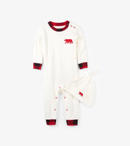 Load image into Gallery viewer, Red Bear Romper &amp; Hat Set
