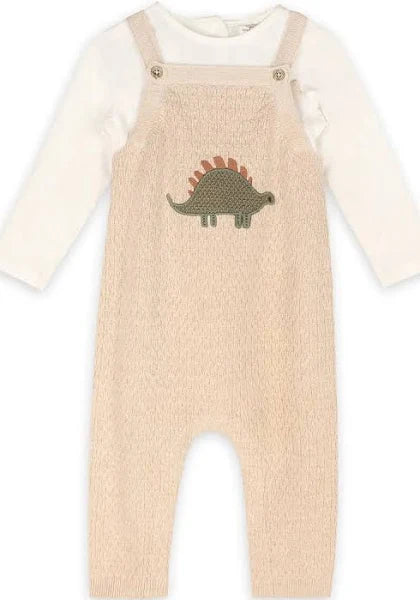 Dino Applique Baby Knit Overall Set