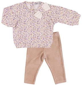 Floral Top & Corduroy Leggings Set