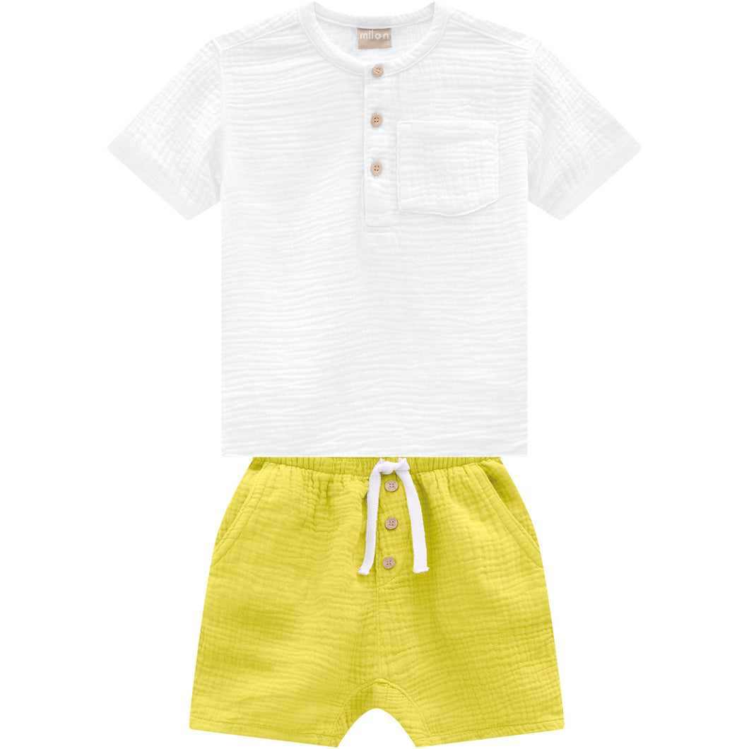 Boys Woven White / Green Set