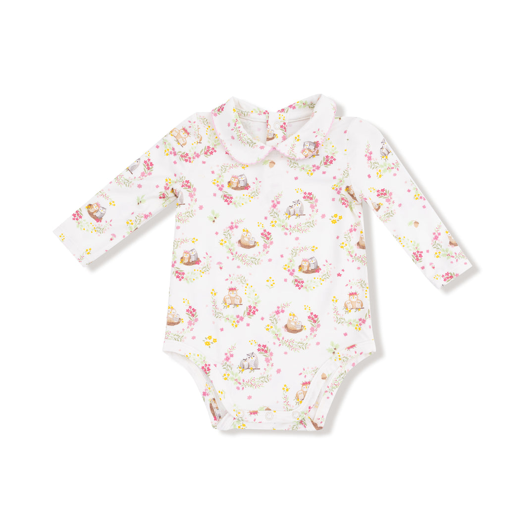 Peter Pan Collar Body Suit- Floral Owl