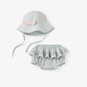 Aqua Embroidered Organic Muslin Bloomer & Hat