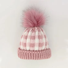 Load image into Gallery viewer, Rosy Pink Buffalo Check Pom Pom Hat

