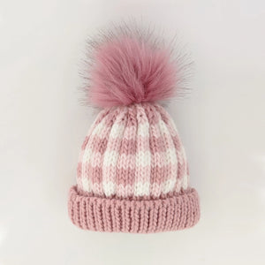 Rosy Pink Buffalo Check Pom Pom Hat