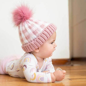 Rosy Pink Buffalo Check Pom Pom Hat