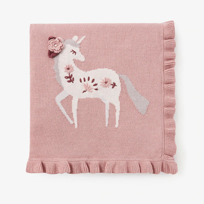 Floral Unicorn Knit Baby Blanket