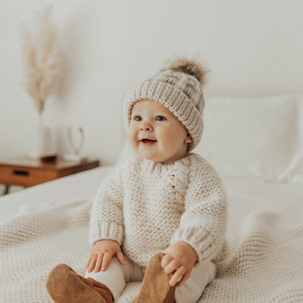 Pebble Brown Buffalo Check Pom Pom Hat