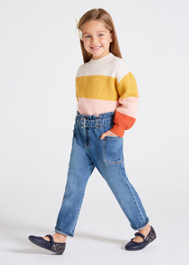 Elastic Waist Jeans with Belt