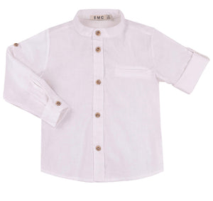Boys White Linen Button Up