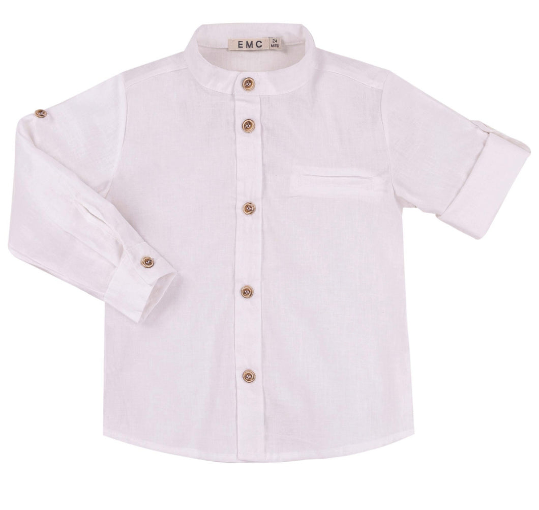 Boys White Linen Button Up