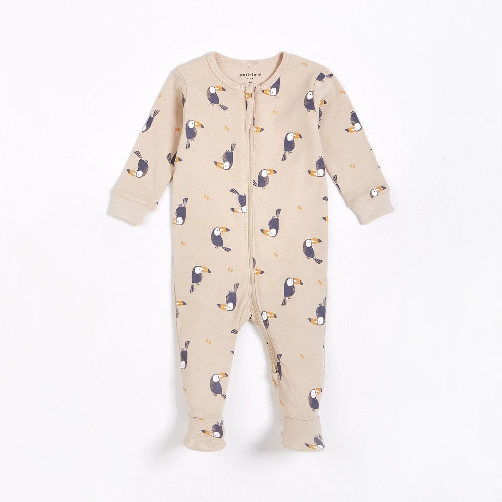 Toucan Print Double Zip Footie